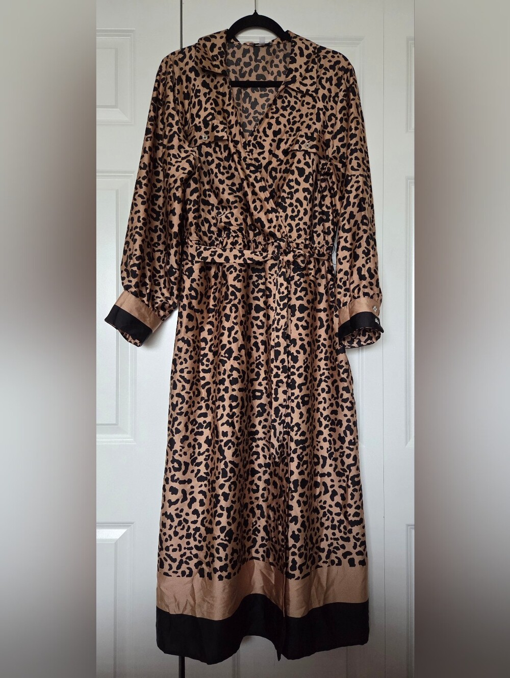Luxology Leopard Print Wrap Midi Dress - Beige & Black
